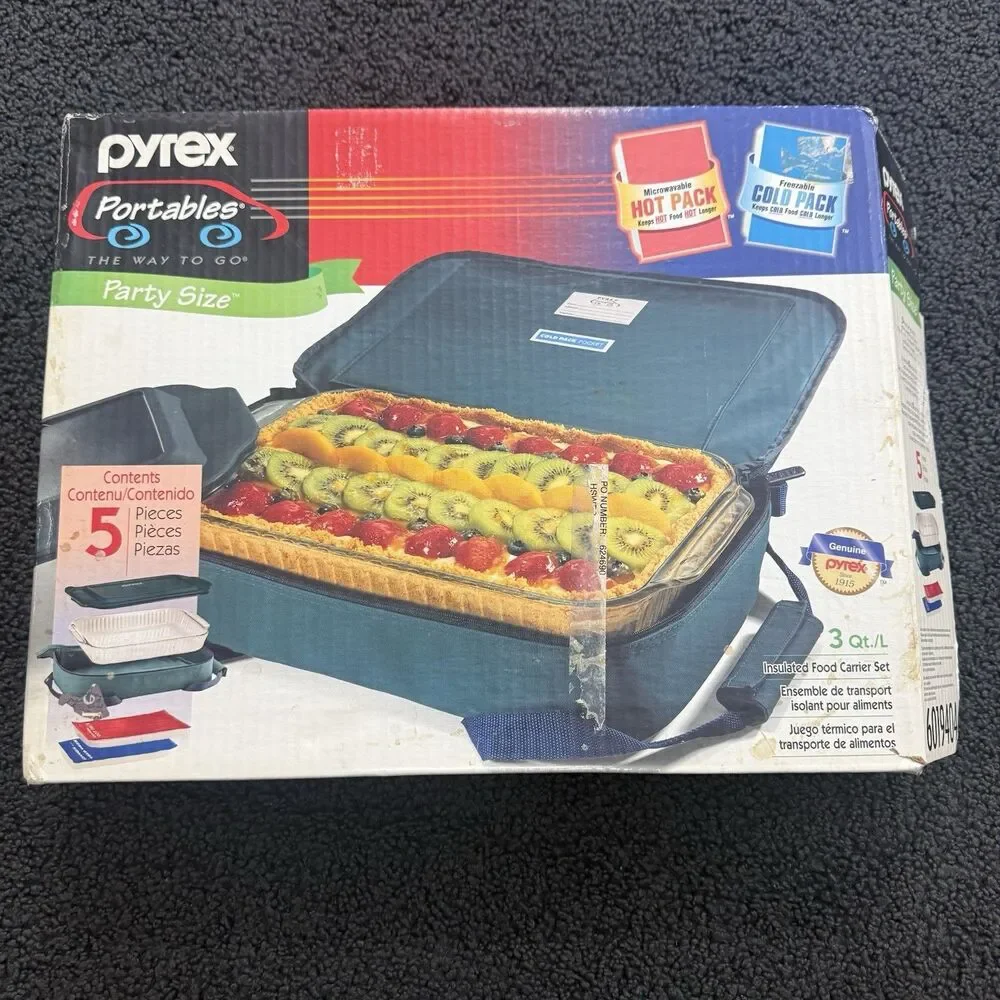 Vintage 90's Pyrex Portables 5-Piece 3 Qt Pan Insulated Food Carrier Set